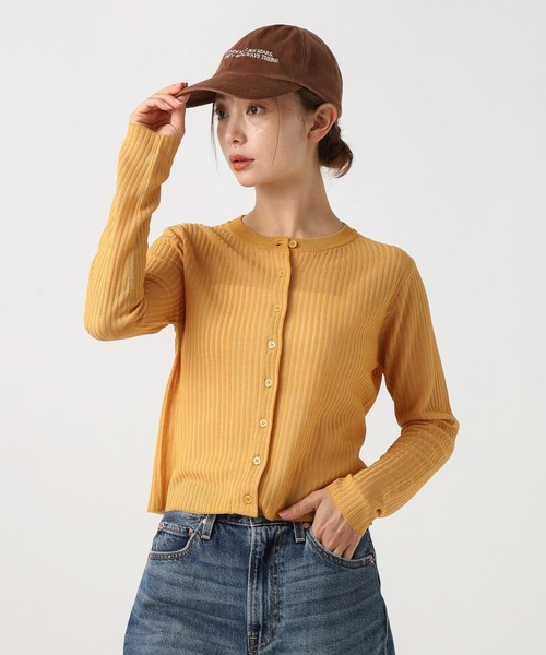 BAYFLOW（ベイフロー）の「[季節の変わり目に羽織れる]シアーリブニットカーディガン（カーディガン/ボレロ・レディース・ライトブルー/ブラック/オフホワイト/マスタード・FREE）」の14枚目の写真