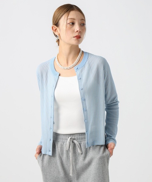 BAYFLOW（ベイフロー）の「[季節の変わり目に羽織れる]シアーリブニットカーディガン（カーディガン/ボレロ・レディース・ライトブルー/ブラック/オフホワイト/マスタード・FREE）」の17枚目の写真