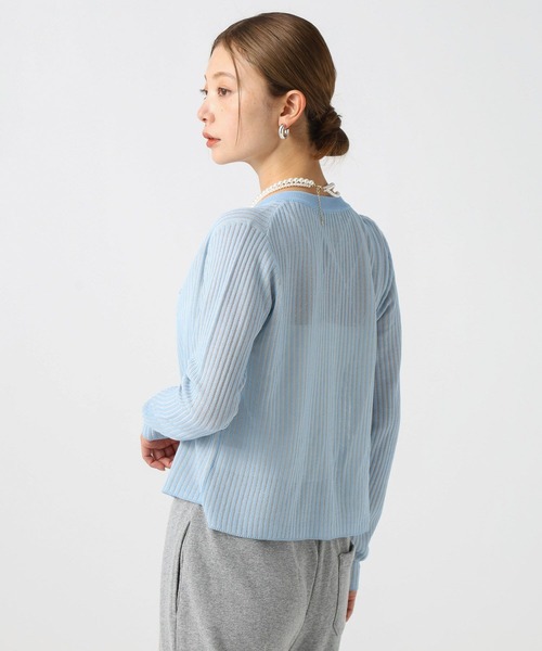 BAYFLOW（ベイフロー）の「[季節の変わり目に羽織れる]シアーリブニットカーディガン（カーディガン/ボレロ・レディース・ライトブルー/ブラック/オフホワイト/マスタード・FREE）」の18枚目の写真