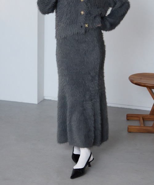 TRIANGLE PALETTE（トライアングルパレット）の「シャギーニットスカート /セットアップ対応（スカート・レディース・ブラック/アイボリー/ダークグレー・FREE）」の5枚目の写真