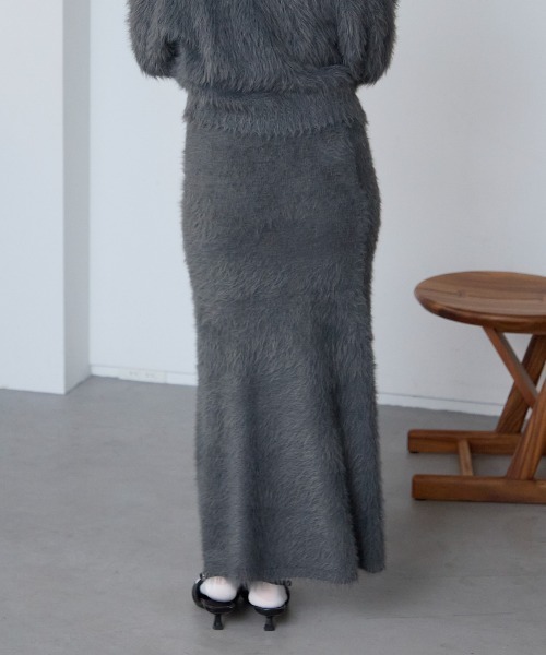 TRIANGLE PALETTE（トライアングルパレット）の「シャギーニットスカート /セットアップ対応（スカート・レディース・ブラック/アイボリー/ダークグレー・FREE）」の6枚目の写真