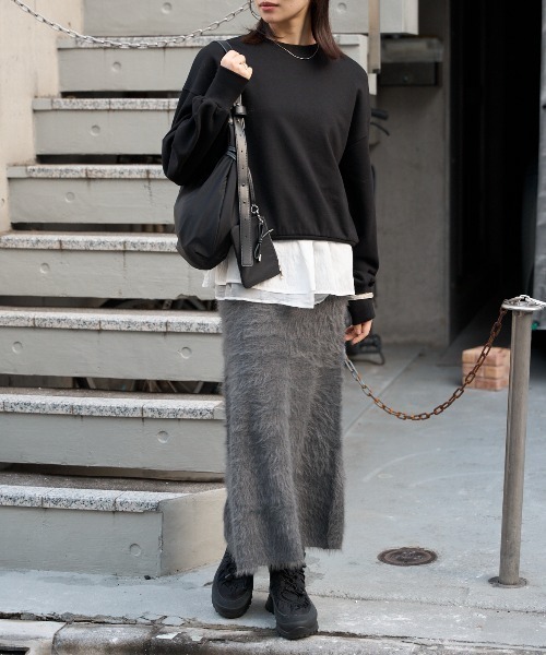 TRIANGLE PALETTE（トライアングルパレット）の「シャギーニットスカート /セットアップ対応（スカート・レディース・ブラック/アイボリー/ダークグレー・FREE）」の7枚目の写真