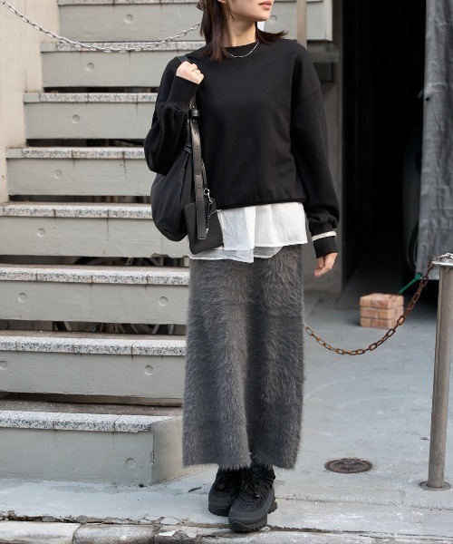 TRIANGLE PALETTE（トライアングルパレット）の「シャギーニットスカート /セットアップ対応（スカート・レディース・ブラック/アイボリー/ダークグレー・FREE）」の8枚目の写真