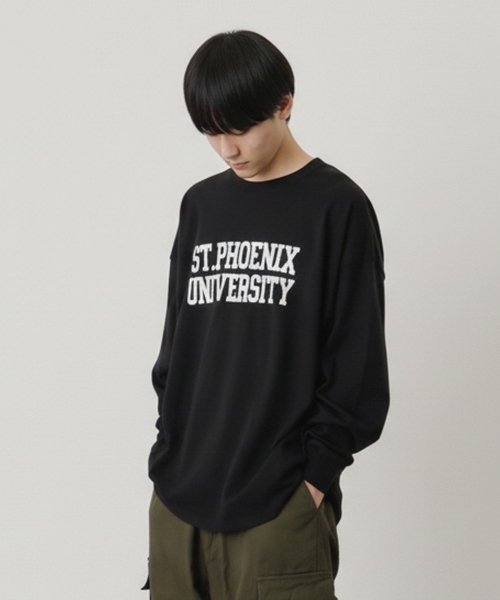 GLAZOS（グラソス）の「フロッキーカレッジロゴプリント長袖Tシャツ（Tシャツ/カットソー・キッズ・ホワイト/ネイビー/ブラック/ライトグレー・170cm/160cm/180cm/150cm）」の2枚目の写真