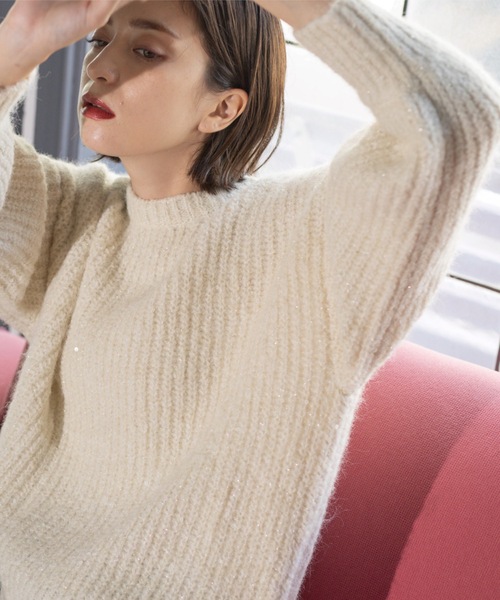 OPAQUE.CLIP(オペークドットクリップ)の「オーバーサイズ スパンコールニット(ニット/セーター・レディース・アイボリー系5/グレー系4/ブラック系5/ピンク系その他・00)」の1枚目の写真