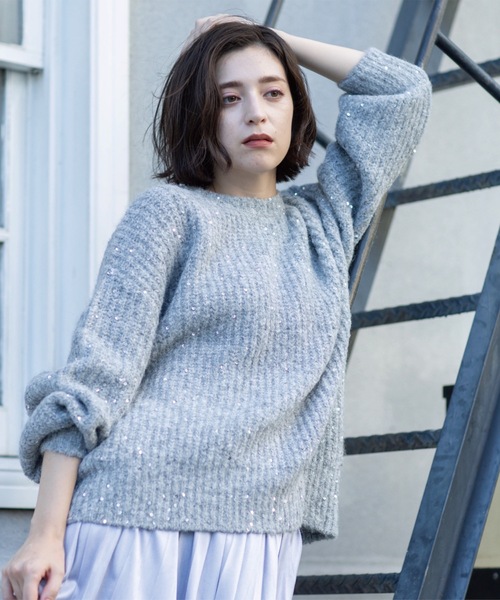 OPAQUE.CLIP(オペークドットクリップ)の「オーバーサイズ スパンコールニット(ニット/セーター・レディース・アイボリー系5/グレー系4/ブラック系5/ピンク系その他・00)」の6枚目の写真