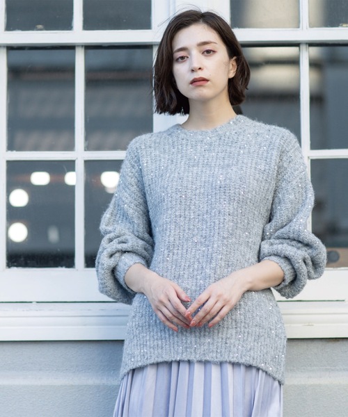 OPAQUE.CLIP(オペークドットクリップ)の「オーバーサイズ スパンコールニット(ニット/セーター・レディース・アイボリー系5/グレー系4/ブラック系5/ピンク系その他・00)」の10枚目の写真