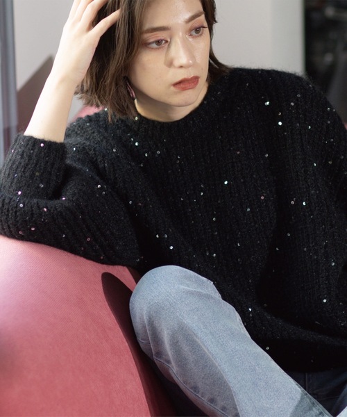 OPAQUE.CLIP(オペークドットクリップ)の「オーバーサイズ スパンコールニット(ニット/セーター・レディース・アイボリー系5/グレー系4/ブラック系5/ピンク系その他・00)」の21枚目の写真