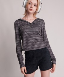IMARI（イマリ）の「【 IMARI / イマリ 】 ボーダー フード付き ヘンリーネック トップス #（Tシャツ/カットソー・レディース）」