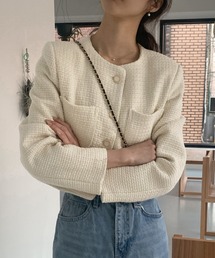 ノーカラーツイードショートジャケット
