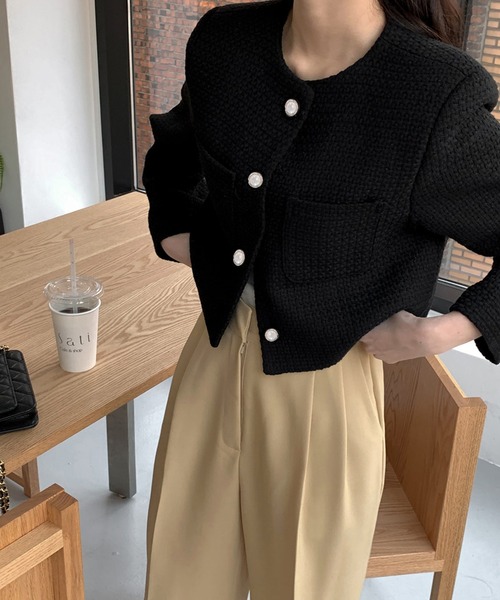 LAFFMO(ラフモ)の「ノーカラーツイードショートジャケット(その他アウター・レディース・アイボリー/ブラック・F)」の15枚目の写真