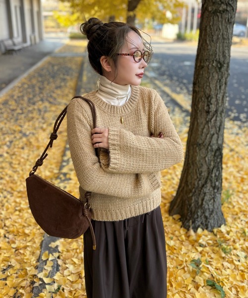 LAULEN（ローレン）の「glitter melange low gauge knit /クルーネックメランジニットプルオーバー（ニット/セーター・レディース・ベージュ/ブラウン・FREE）」の2枚目の写真