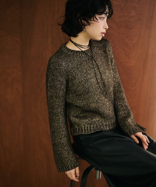 LAULEN（ローレン）の「glitter melange low gauge knit /クルーネックメランジニットプルオーバー（ニット/セーター・レディース・ベージュ/ブラウン・FREE）」の3枚目の写真