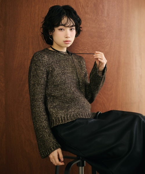 LAULEN（ローレン）の「glitter melange low gauge knit /クルーネックメランジニットプルオーバー（ニット/セーター・レディース・ベージュ/ブラウン・FREE）」の4枚目の写真
