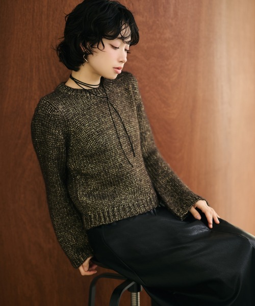 LAULEN（ローレン）の「glitter melange low gauge knit /クルーネックメランジニットプルオーバー（ニット/セーター・レディース・ベージュ/ブラウン・FREE）」の5枚目の写真