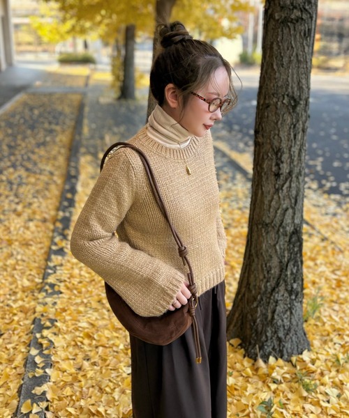 LAULEN（ローレン）の「glitter melange low gauge knit /クルーネックメランジニットプルオーバー（ニット/セーター・レディース・ベージュ/ブラウン・FREE）」の16枚目の写真