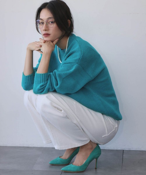 2025AW】ネックレス付き クルーネック カラー ニット プルオーバー