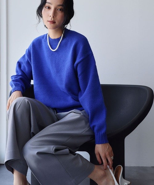 2025AW】ネックレス付き クルーネック カラー ニット プルオーバー