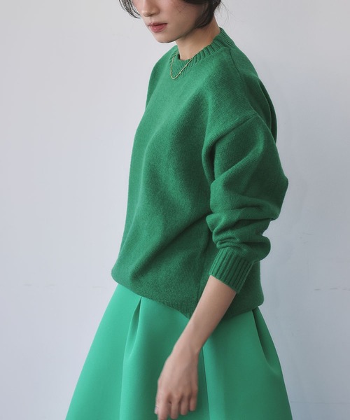2025AW】ネックレス付き クルーネック カラー ニット プルオーバー