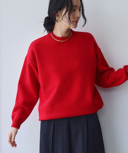 2025AW】ネックレス付き クルーネック カラー ニット プルオーバー