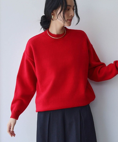ELFRANK(エルフランク)の「《新色追加》クルーネックカラー ニットプルオーバー《着用動画あり》(ニット/セーター・レディース・グリーン/ピンク/レッド/パープル/イエロー/オレンジ/ブルー/ターコイズブルー/ベビーピンク/アクア・FREE/2L/M/L)」の14枚目の写真