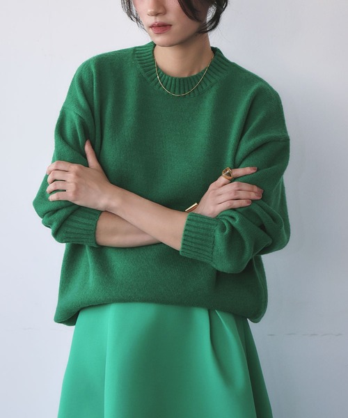 2025AW】ネックレス付き クルーネック カラー ニット プルオーバー