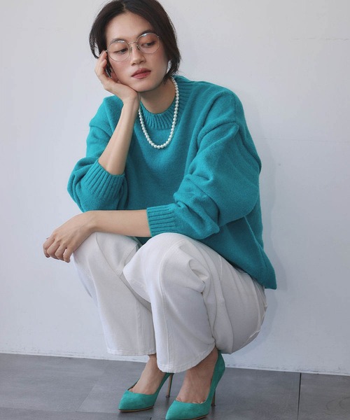 ELFRANK(エルフランク)の「ネックレス付き クルーネック カラー ニット プルオーバー チョーカーセット《着用動画あり》(ニット/セーター・レディース・グリーン/ピンク/レッド/パープル/イエロー/オレンジ/ブルー/ターコイズブルー・FREE)」の10枚目の写真