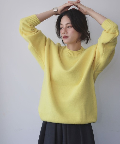 セール】ネックレス付き クルーネック カラー ニット プルオーバー