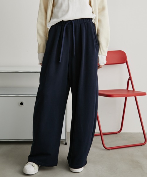 holiday ワイドスウェットパンツ　ネイビー タックワイドスウェットパンツ / サイズ展開あり（スウェットパンツ