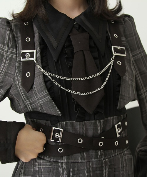 DearMyLove（ディアマイラブ）の「ジャケット風チェーンネクタイベルトプリーツワンピース（ワンピース・レディース・チェック/ボルドー/ブラック・LARGE/MEDIUM/3L/LL）」の21枚目の写真