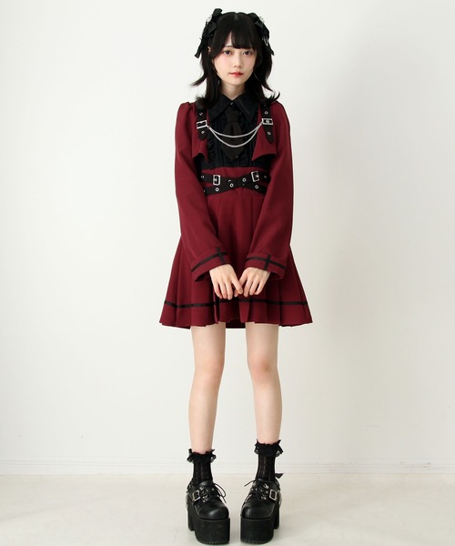 DearMyLove（ディアマイラブ）の「ジャケット風チェーンネクタイベルトプリーツワンピース（ワンピース・レディース・チェック/ボルドー/ブラック・LARGE/MEDIUM/3L/LL）」の7枚目の写真