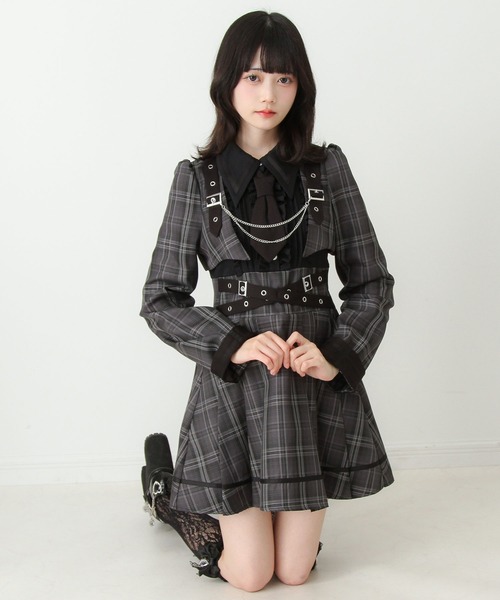 DearMyLove（ディアマイラブ）の「ジャケット風チェーンネクタイベルトプリーツワンピース（ワンピース・レディース・チェック/ボルドー/ブラック・LARGE/MEDIUM/3L/LL）」の13枚目の写真