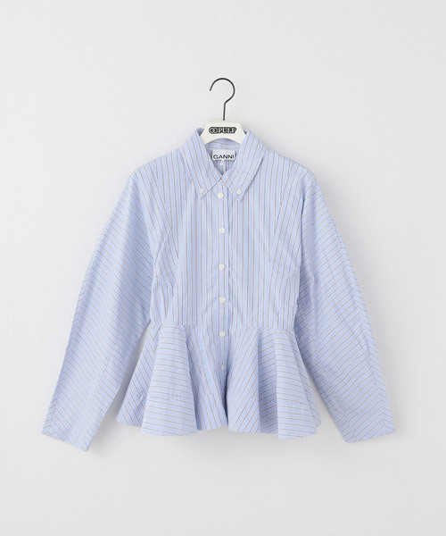GANNI / ガニー Stripe Cotton Peplum Shirt（シャツ/ブラウス