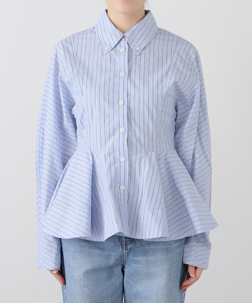 GANNI / ガニー Stripe Cotton Peplum Shirt（シャツ/ブラウス