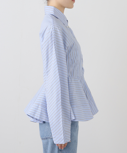 GANNI ストライプ　フリル　シャツ 40 GANNI ストライプ シャツ | ブラック | FARFETCH JP