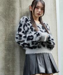 WEGO/レオパードシャギーショートニット