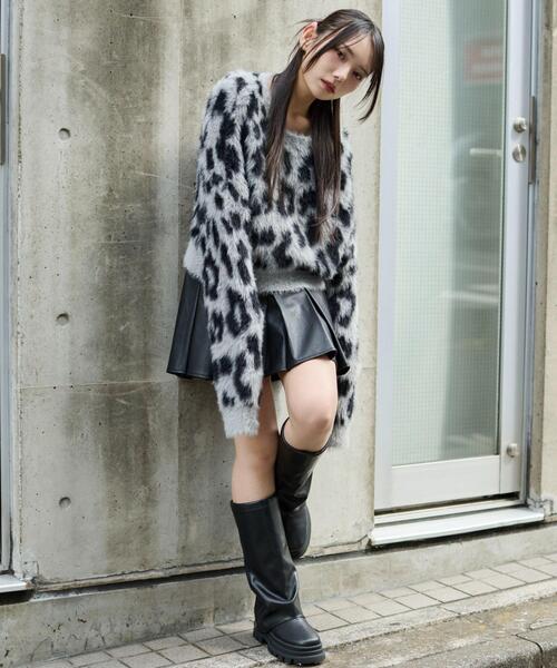 WEGO/【25年秋冬新作】レオパードシャギーショートニット（ニット