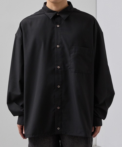 SLICK(スリック)の「【SLICK/スリック】Cotton-like Broad Drawstring Regular Shirt/コットンライクブロードドロストレギュラーカラーシャツ(シャツ/ブラウス・メンズ・スミクロ/カーキ/ブラック・3/2/1)」の4枚目の写真