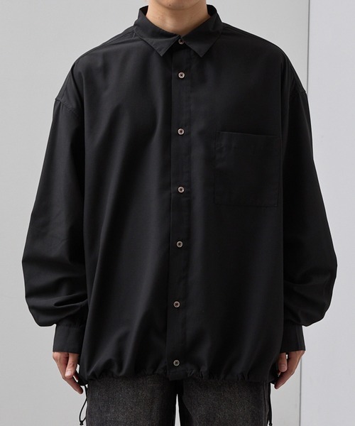 SLICK(スリック)の「【SLICK/スリック】Cotton-like Broad Drawstring Regular Shirt/コットンライクブロードドロストレギュラーカラーシャツ(シャツ/ブラウス・メンズ・スミクロ/カーキ/ブラック・3/2/1)」の5枚目の写真