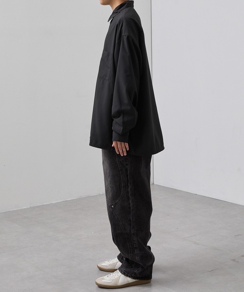 SLICK(スリック)の「【SLICK/スリック】Cotton-like Broad Drawstring Regular Shirt/コットンライクブロードドロストレギュラーカラーシャツ(シャツ/ブラウス・メンズ・スミクロ/カーキ/ブラック・3/2/1)」の9枚目の写真