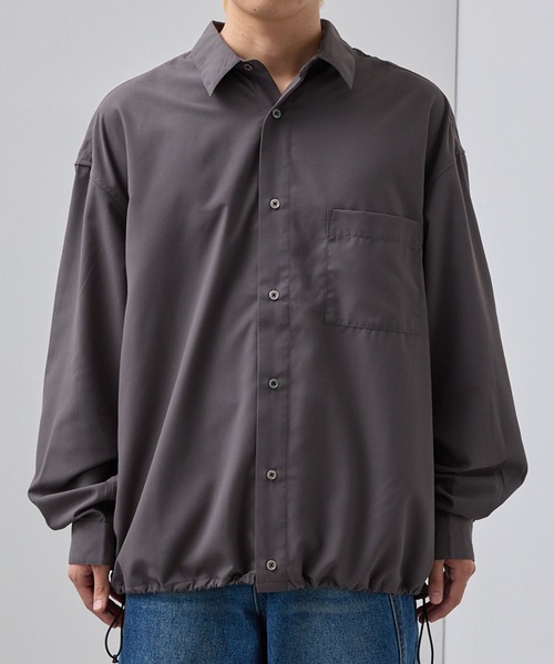 SLICK(スリック)の「【SLICK/スリック】Cotton-like Broad Drawstring Regular Shirt/コットンライクブロードドロストレギュラーカラーシャツ(シャツ/ブラウス・メンズ・スミクロ/カーキ/ブラック・3/2/1)」の11枚目の写真