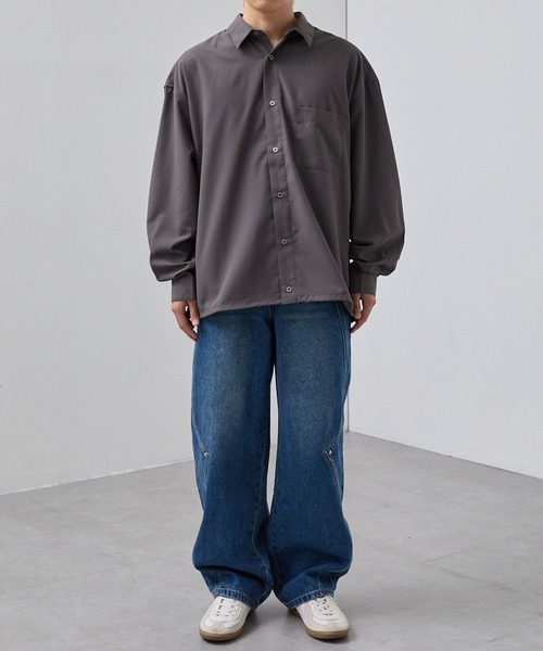 SLICK(スリック)の「【SLICK/スリック】Cotton-like Broad Drawstring Regular Shirt/コットンライクブロードドロストレギュラーカラーシャツ(シャツ/ブラウス・メンズ・スミクロ/カーキ/ブラック・3/2/1)」の15枚目の写真
