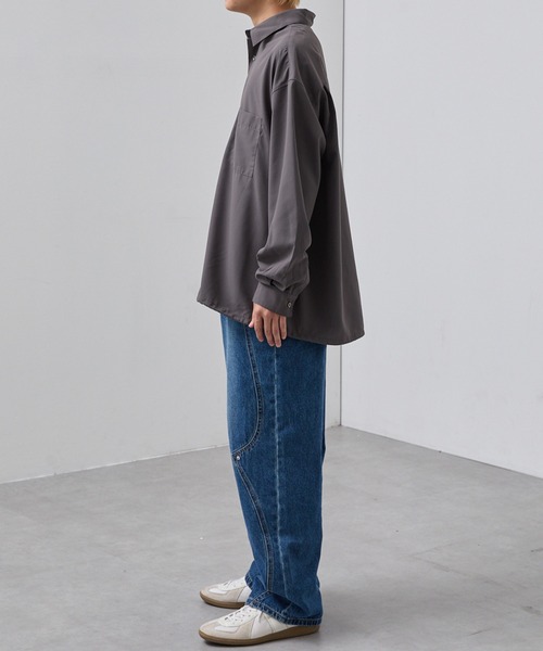 SLICK(スリック)の「【SLICK/スリック】Cotton-like Broad Drawstring Regular Shirt/コットンライクブロードドロストレギュラーカラーシャツ(シャツ/ブラウス・メンズ・スミクロ/カーキ/ブラック・3/2/1)」の16枚目の写真