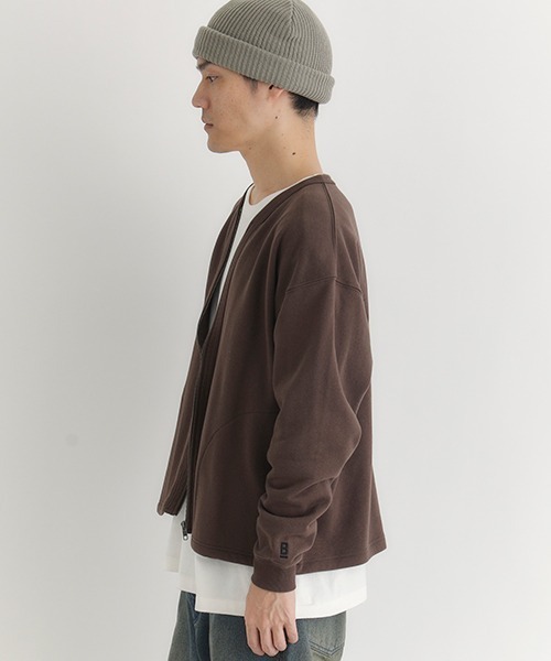 BACK NUMBER（バックナンバー）の「【BACK NUMBER】スウェットジップカーディガン (ヘビーオンス/ジップ/リラックスシルエット/大きめポケット/デイリー)（カーディガン/ボレロ・メンズ・ブラック/ネイビー/ブラウン・M/L/XL）」の11枚目の写真