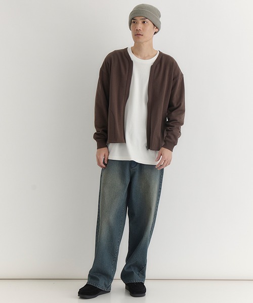 BACK NUMBER（バックナンバー）の「【BACK NUMBER】スウェットジップカーディガン (ヘビーオンス/ジップ/リラックスシルエット/大きめポケット/デイリー)（カーディガン/ボレロ・メンズ・ブラック/ネイビー/ブラウン・M/L/XL）」の14枚目の写真
