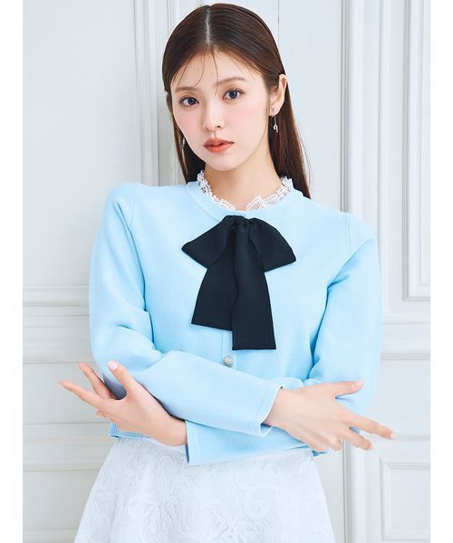 CELFORD（セルフォード）の「デタッチャブルリボン＆カラーカーディガン（カーディガン/ボレロ・レディース・サックスブルー/グレー/その他・36/38）」の4枚目の写真