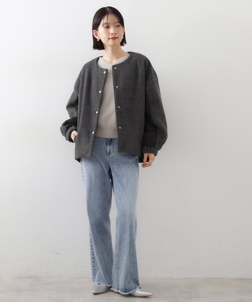 THE SHOP TK （ザ ショップ ティーケー ）の「前後で印象が変わる ドッキングノーカラージャケット（ノーカラージャケット・レディース・ナチュラル/チャコールグレー/ブラック・13/12）」の6枚目の写真
