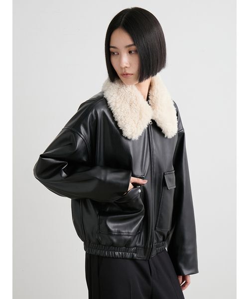 MIESROHE(ミースロエ)の「ファー衿ショートブルゾン(ブルゾン・レディース・ベージュ/ブラック・F)」の13枚目の写真