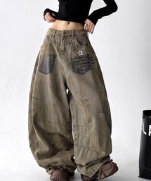 SHEENA（シーナ）の「ヴィンテージライクオーバーダイロゴプリントデニムワイドパンツ（デニムパンツ）」