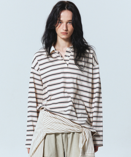 SIGNATURE LOGO STRIPE PK SLEEVE — айвори футболка с полосой на рукаве